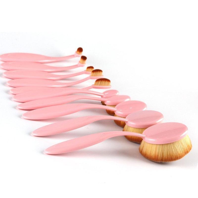 10 Piece Oval Makeup Brush Set for Flawless Application