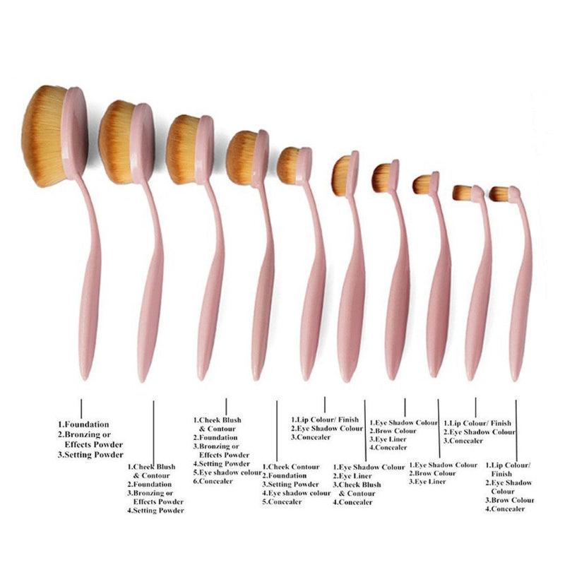 10 Piece Oval Makeup Brush Set for Flawless Application