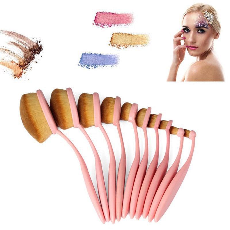 10 Piece Oval Makeup Brush Set for Flawless Application