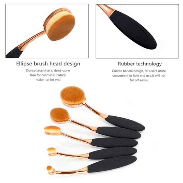 5 Piece Oval Foundation Brush Set for Liquid and Powder Makeup