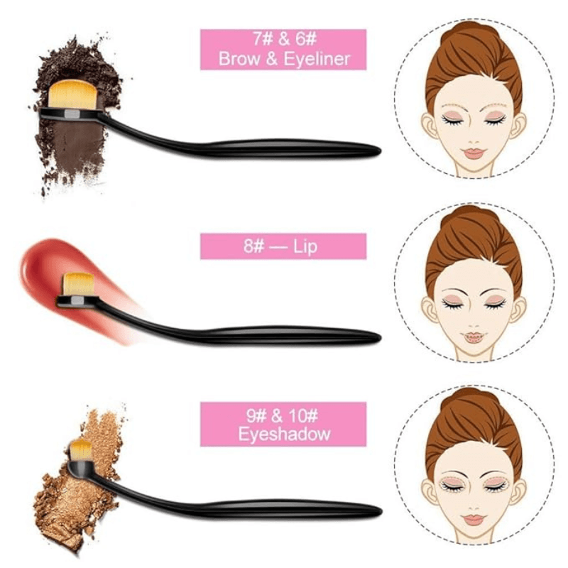 10 Piece Oval Makeup Brush Set for Foundation Contour and Blending