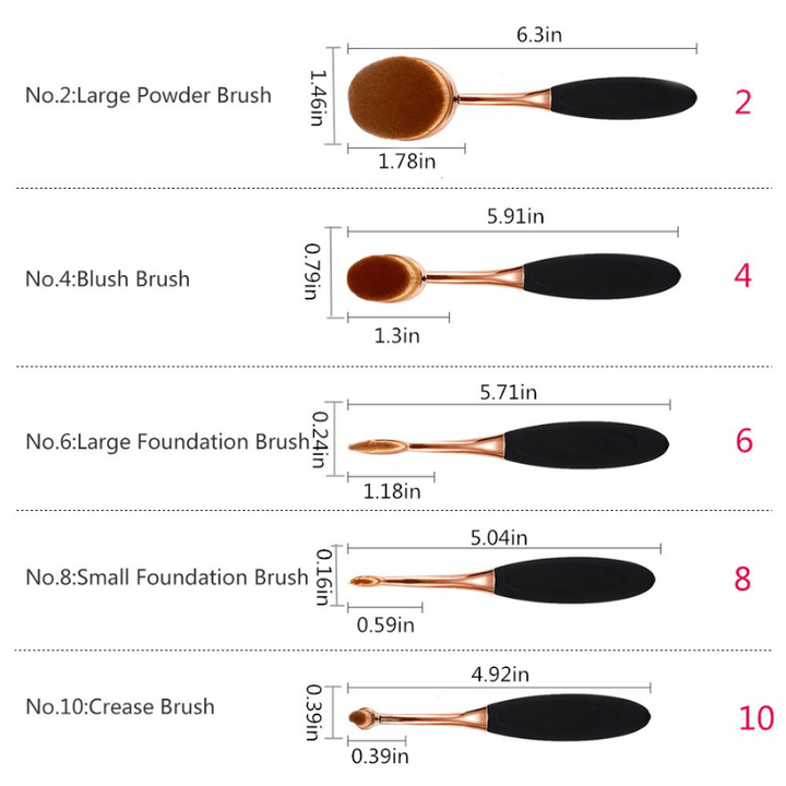 5 Piece Oval Foundation Brush Set for Liquid and Powder Makeup