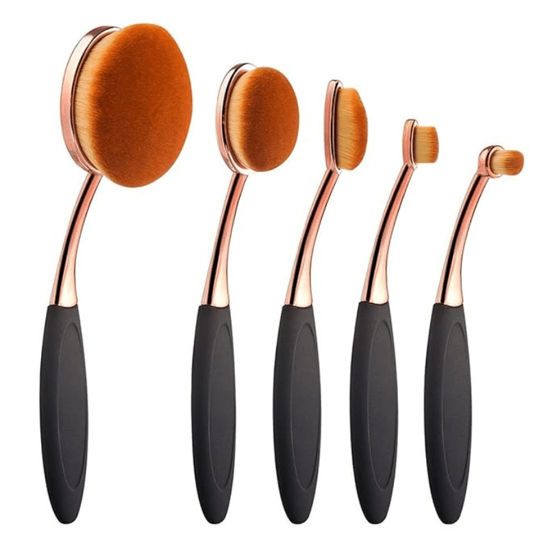 5 Piece Oval Foundation Brush Set for Liquid and Powder Makeup