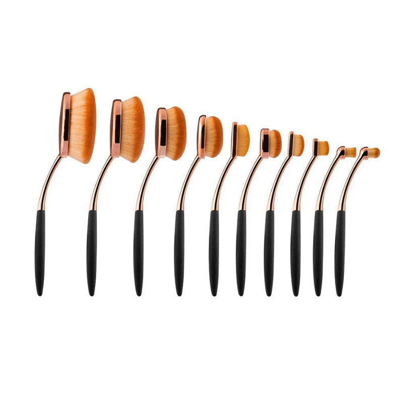 10 Piece Oval Makeup Brush Set for Foundation Contour and Blending