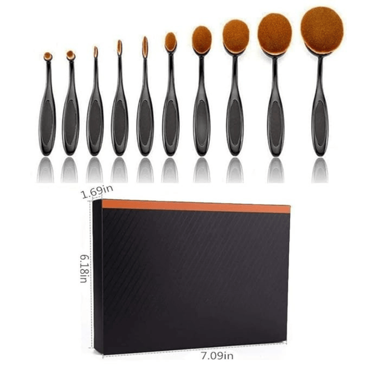 10 Piece Oval Makeup Brush Set for Foundation Contour and Blending