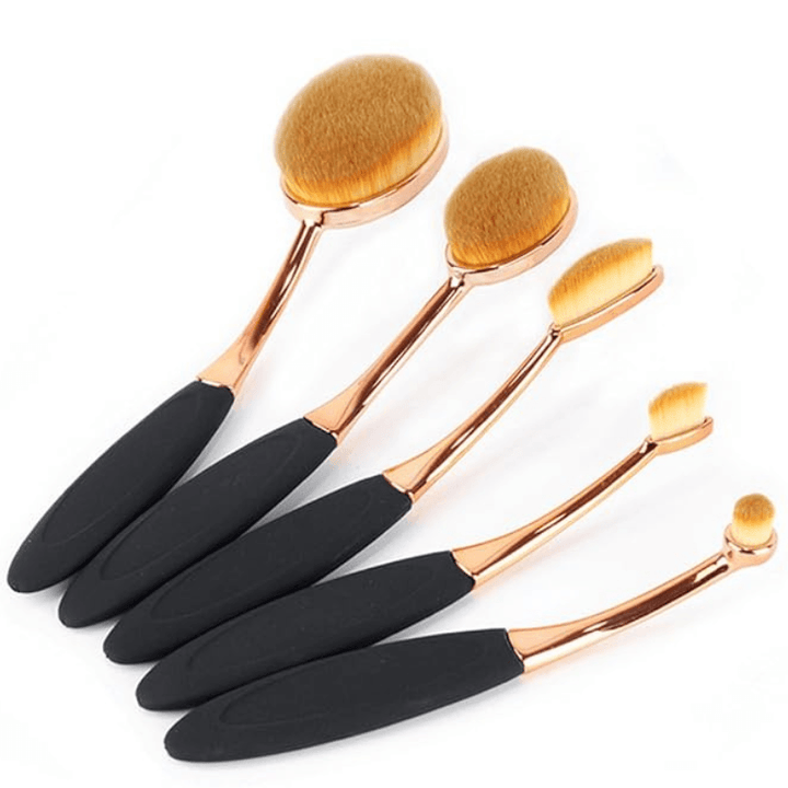 5 Piece Oval Foundation Brush Set for Liquid and Powder Makeup