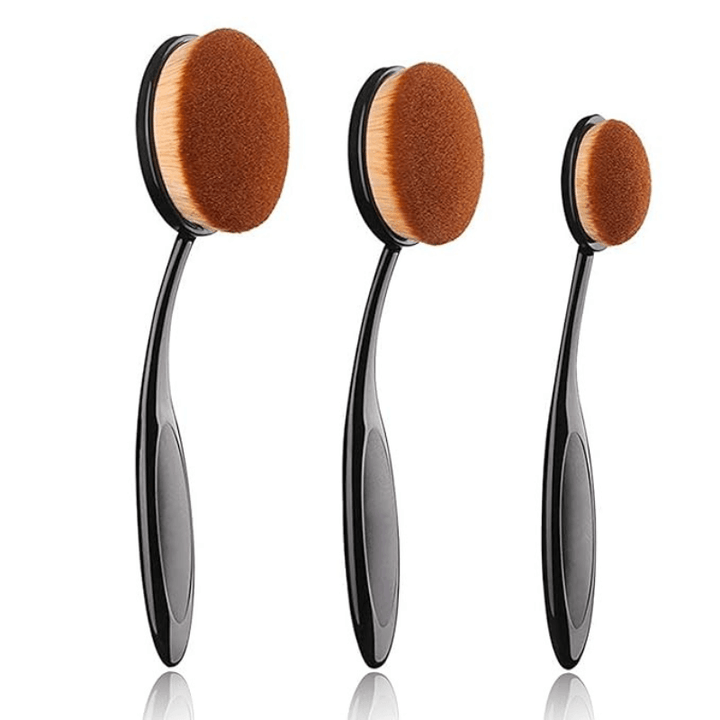 3 Piece Oval Makeup Brush Set for Foundation Blush and Concealer