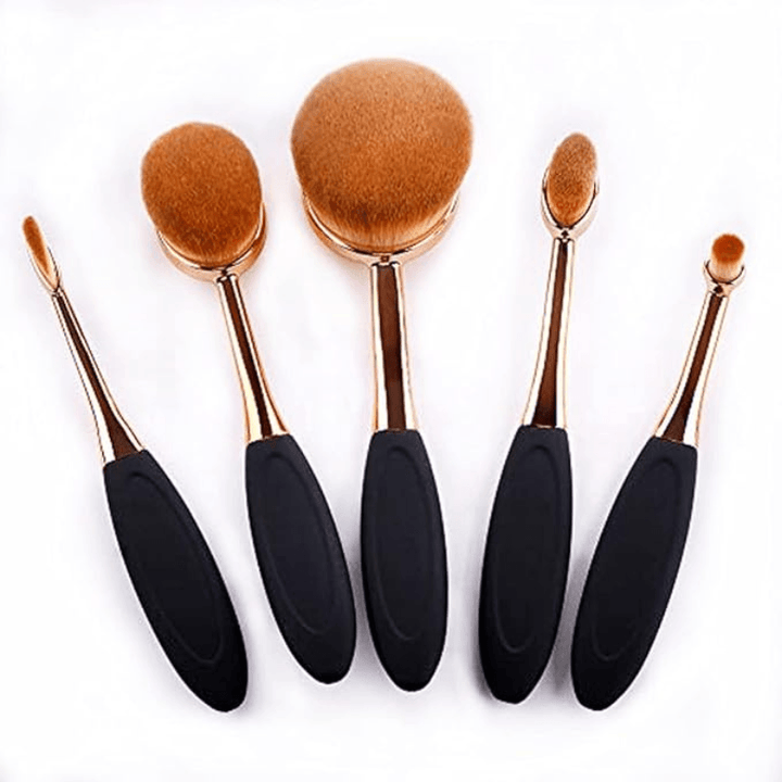 5 Piece Oval Foundation Brush Set for Liquid and Powder Makeup