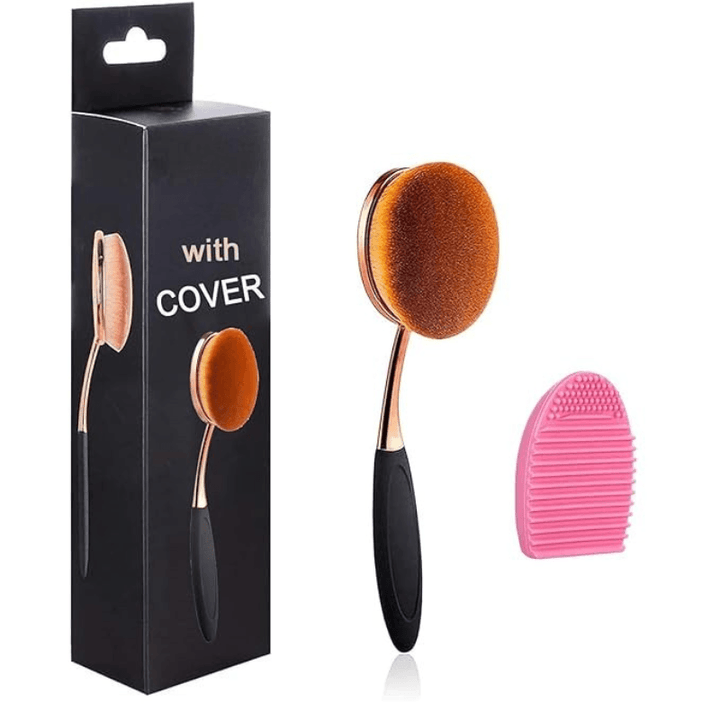 Large Rose Gold Oval Makeup Brush with Dustproof Cover Cleaner