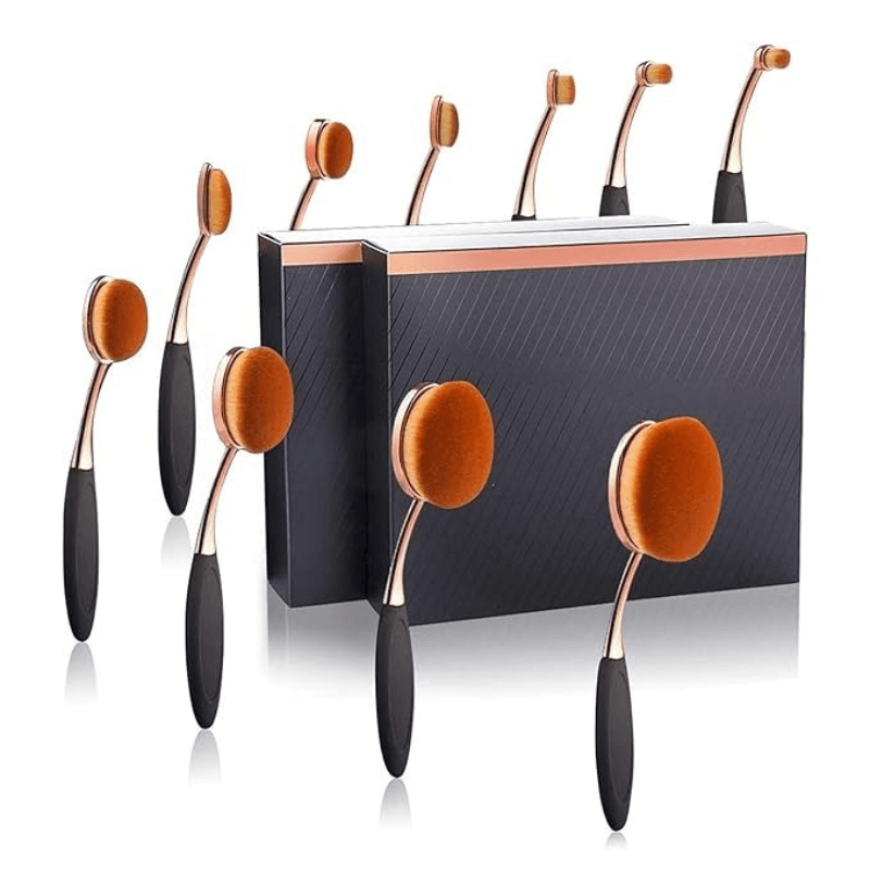 10 Piece Oval Makeup Brush Set for Foundation Contour and Blending