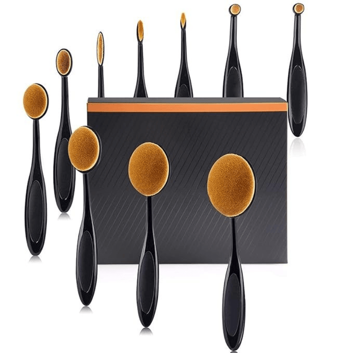 10 Piece Oval Makeup Brush Set for Foundation Contour and Blending