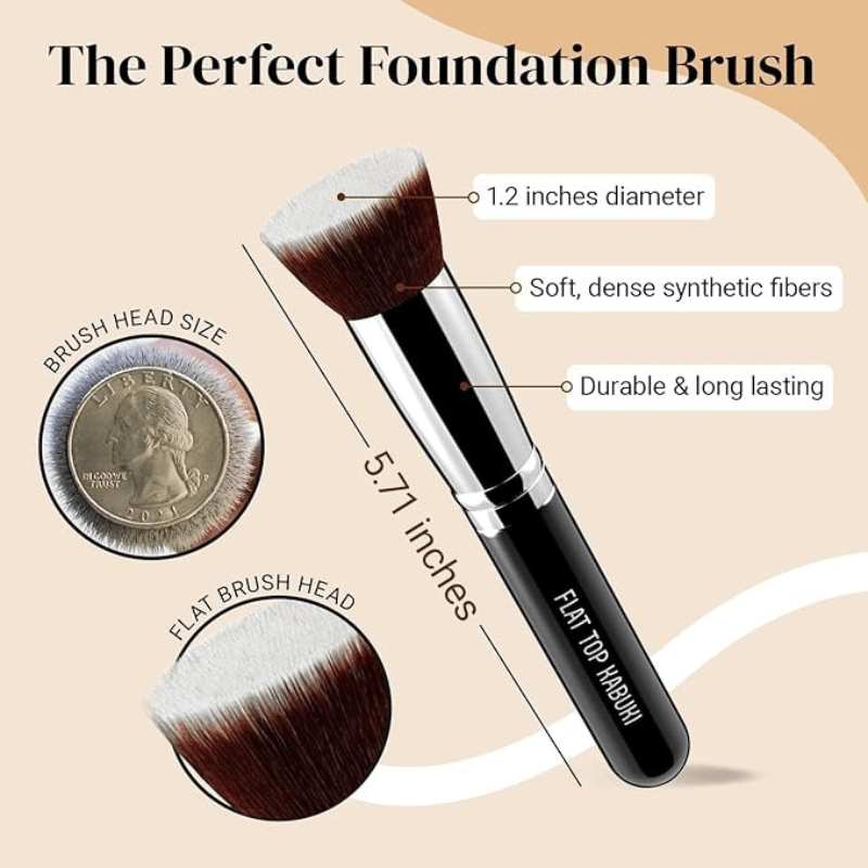 Flat Top Kabuki Brush - Perfect For Liquid Cream And Powder