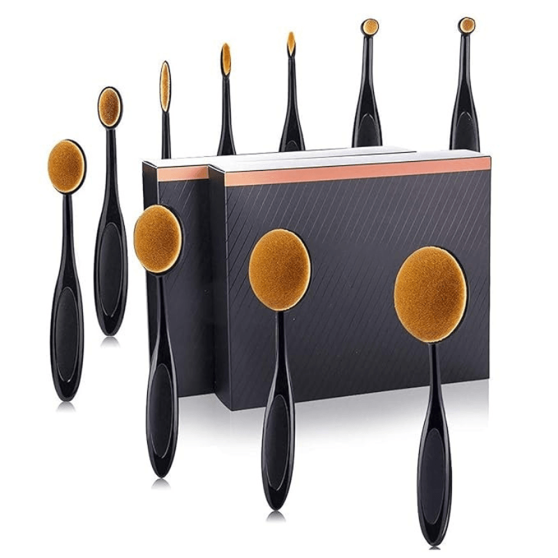 10 Piece Oval Makeup Brush Set for Foundation Contour and Blending