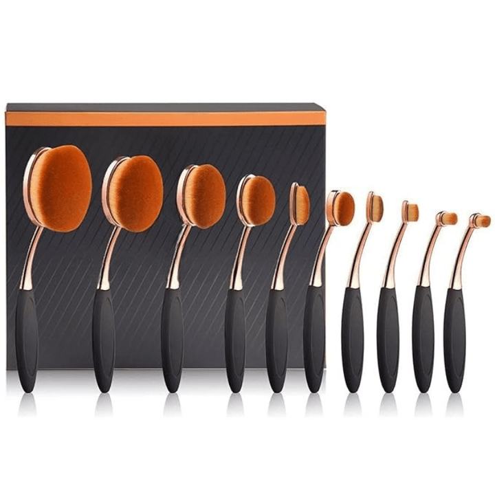 10 Piece Oval Makeup Brush Set for Foundation Contour and Blending