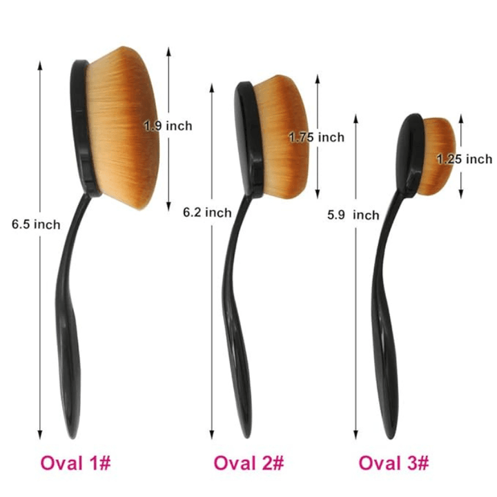 3 Piece Oval Makeup Brush Set for Foundation Blush and Concealer