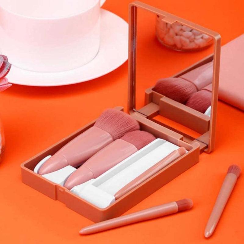 Mini Cosmetic 5 Piece Brushes Kit With Mirror For Travel