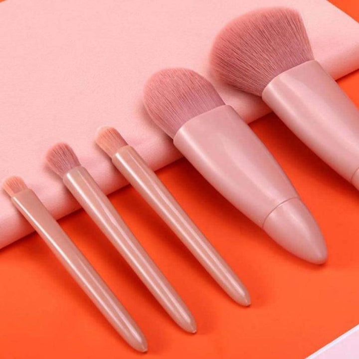 Mini Cosmetic 5 Piece Brushes Kit With Mirror For Travel