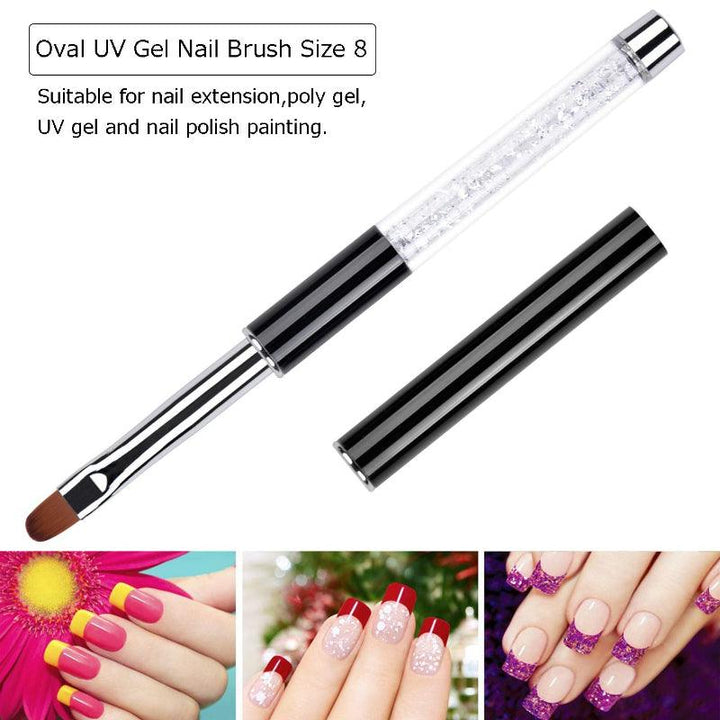 2 Piece UV Gel Nail Brush Set Oval and Flat with Rhinestone Handle