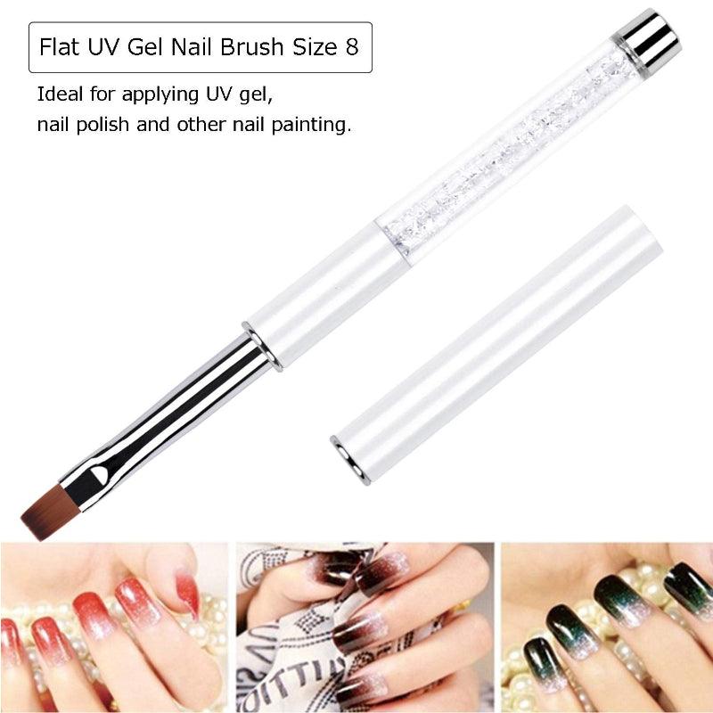 2 Piece UV Gel Nail Brush Set Oval and Flat with Rhinestone Handle