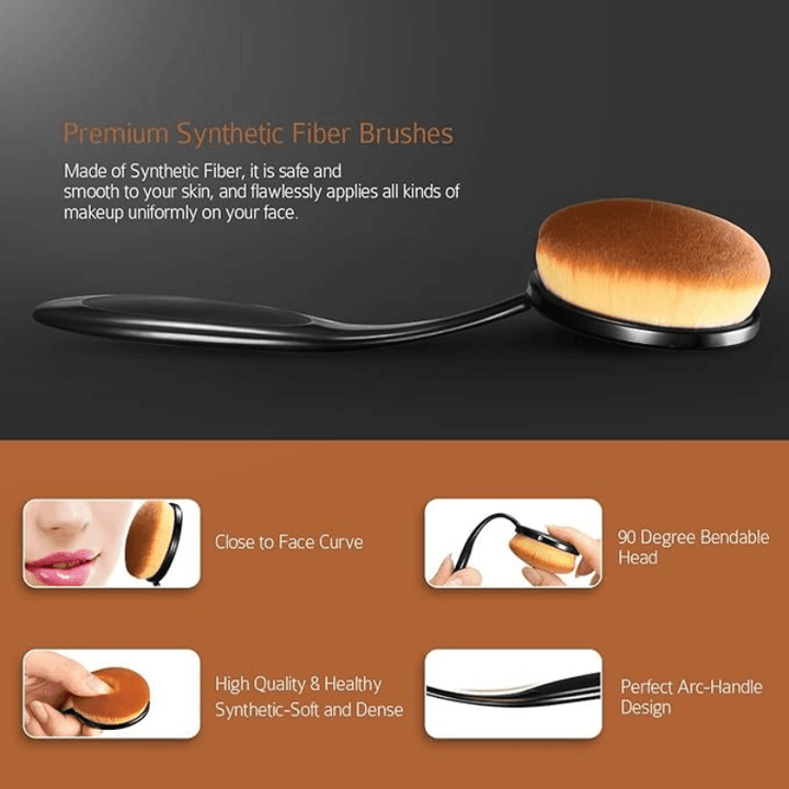 10 Piece Oval Makeup Brush Set for Foundation Contour and Blending