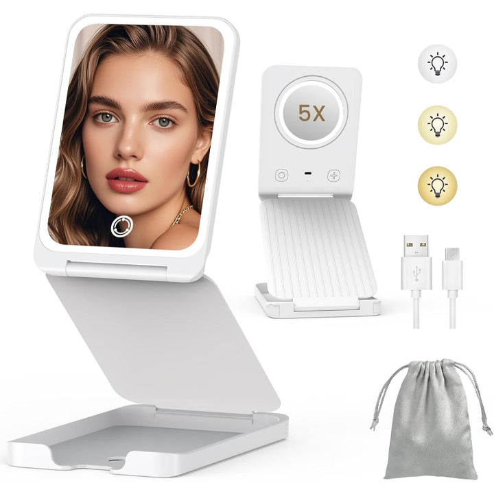 Travel Makeup Mirror with Adjustable LED Lights And Touch Control