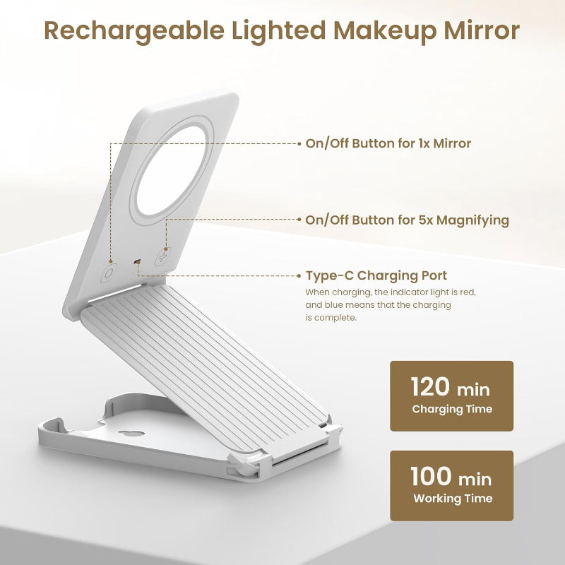 Travel Makeup Mirror with Adjustable LED Lights And Touch Control