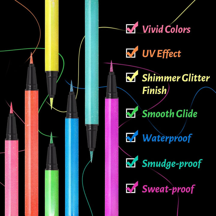 UV Neon Eyeliner Set Sparkling Liquid For Bold Eye Makeup