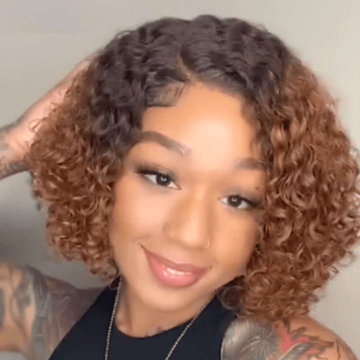 Human Hair Curly Wig - Water Wave Brazilian Bob Frontal