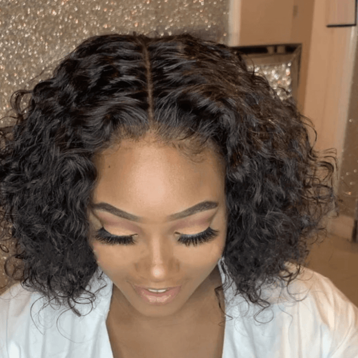 Human Hair Curly Wig - Water Wave Brazilian Bob Frontal