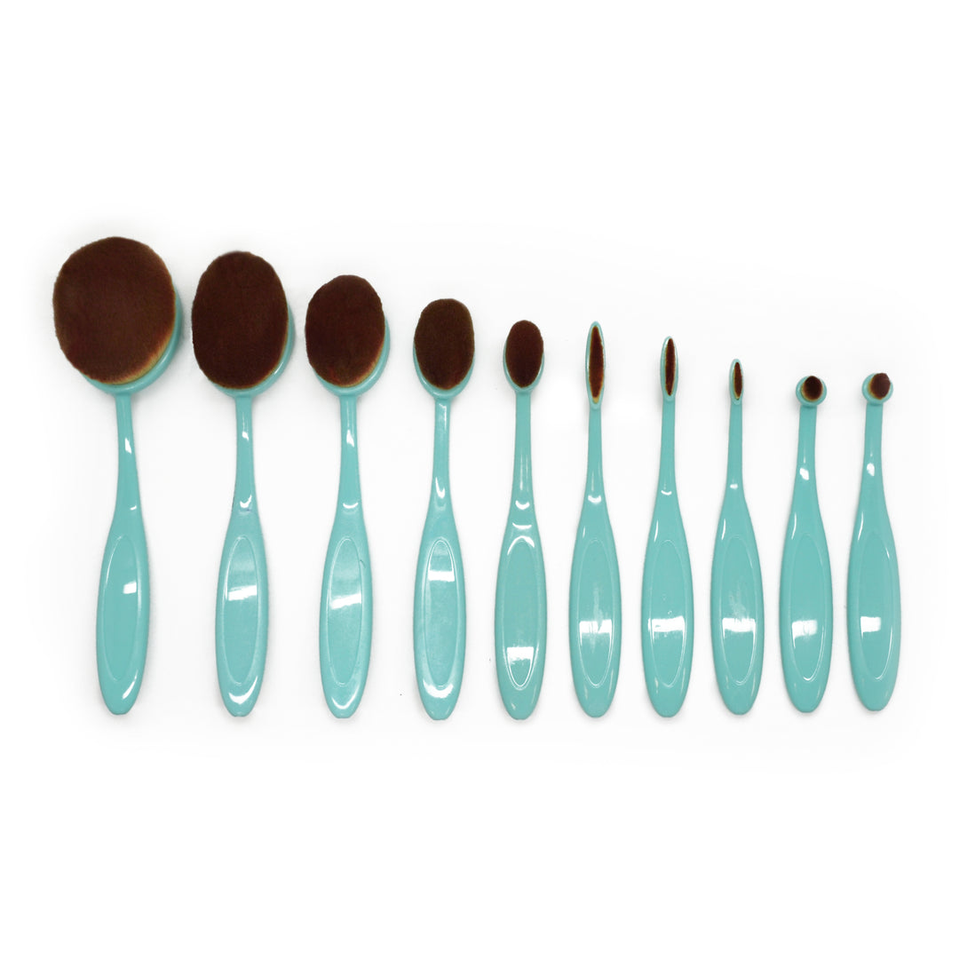 10 Piece Baby Blue Oval Brush Set