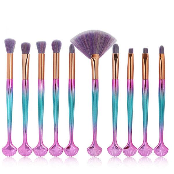 10 Piece Fins Of Mermaid Brush Set - Functional Makeup Brush