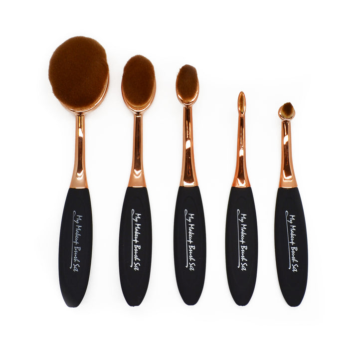 5 Piece Rose Gold Oval Brush Set – Flawless Face and Eye Makeup kit