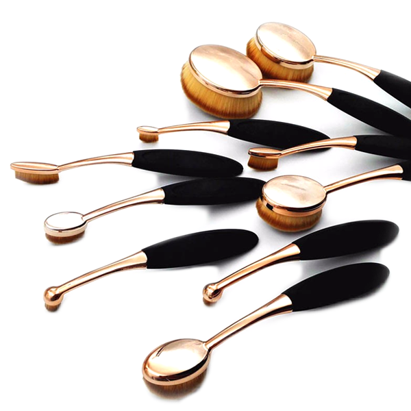 10 Pair Oval Brush Set – Flawless Black Gold Makeup Application