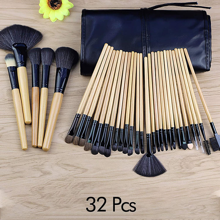 32 Piece Wooden Makeup Brush Set – Durable Wooden Handles