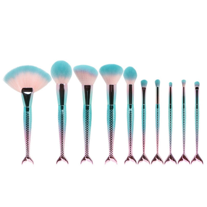 10 Piece Aqua Mermaid Brush Set