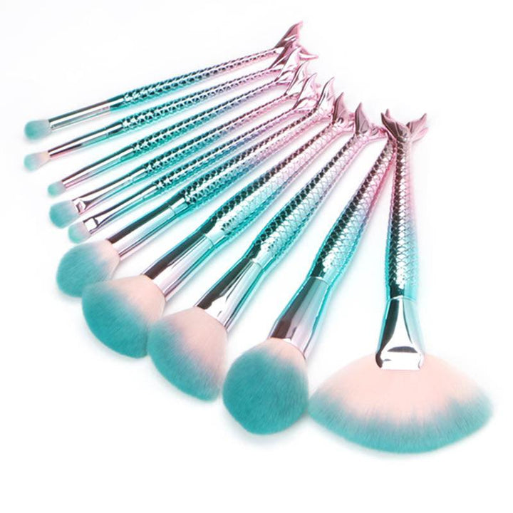 10 Piece Aqua Mermaid Brush Set – Soft And Stylish Makeup Tools