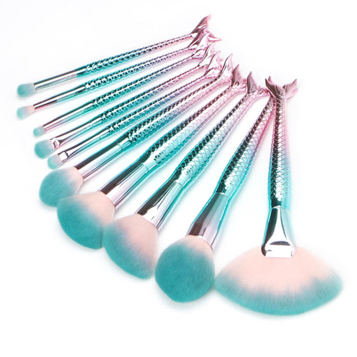 10 Piece Aqua Mermaid Brush Set