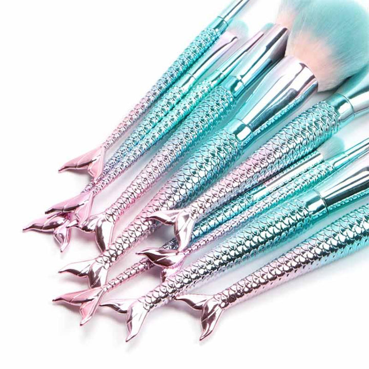 10 Piece Aqua Mermaid Brush Set – Soft And Stylish Makeup Tools