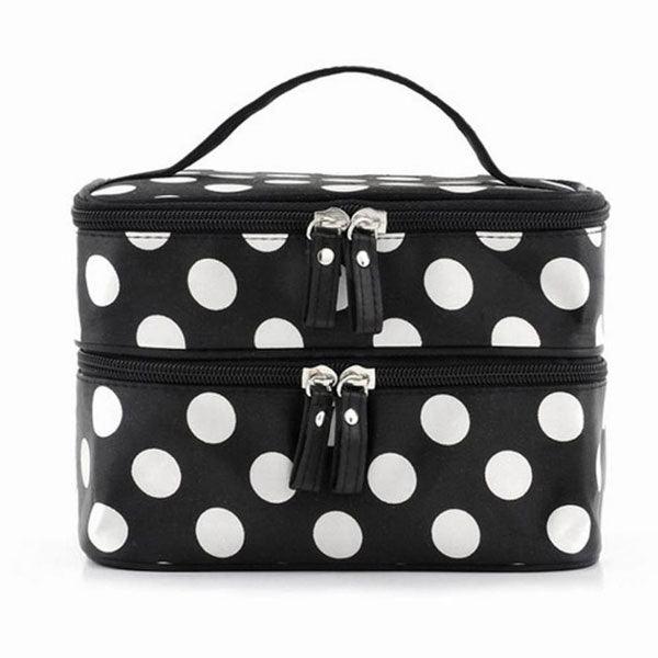 Polka Dot Makeup Bag – Dual Compartment Storage for Beauty Essentials