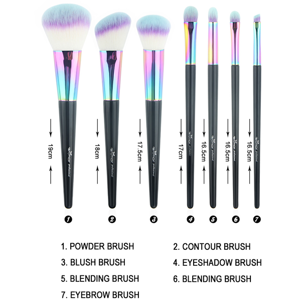 7 Piece Black Rainbow Brush Set