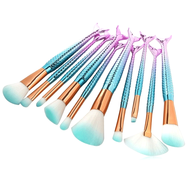 10 Piece Mermaid Tail Brush Set – Soft Synthetic Bristles