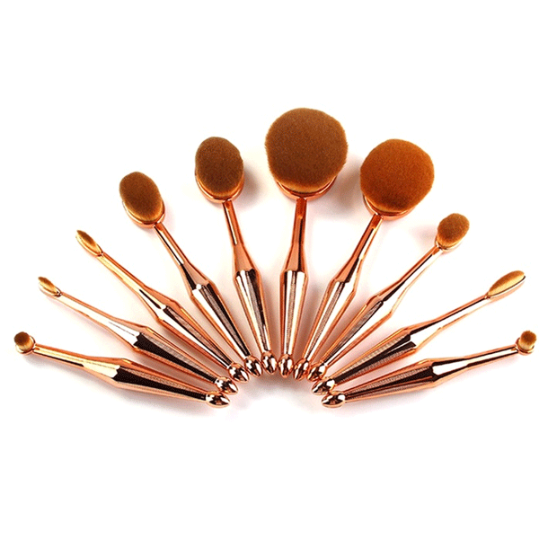 10 Piece Metallic Oval Brush – Flawless Gold Makeup Application