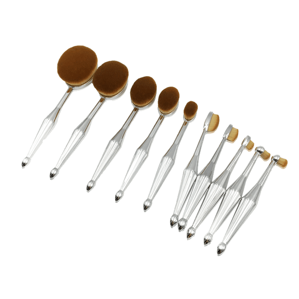 10 Piece Metallic Silver Oval Brush Set