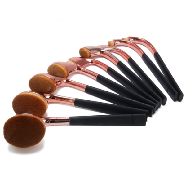 9 Piece High Shine Oval Brush Set - Synthetic Bristles For Makeup