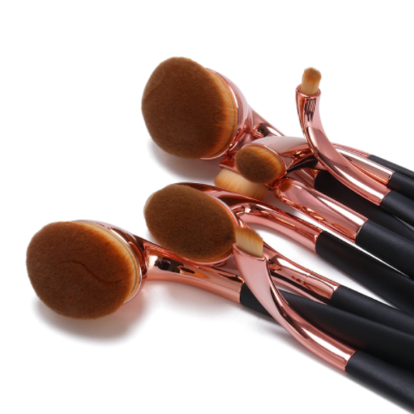 9 Piece High Shine Oval Brush Set - Synthetic Bristles For Makeup