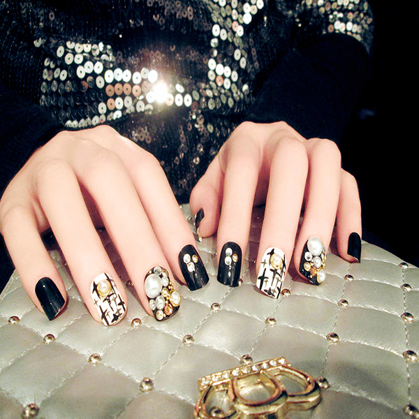 Black Rhinestone Nails - Elevate Your Nail Game with Elegance