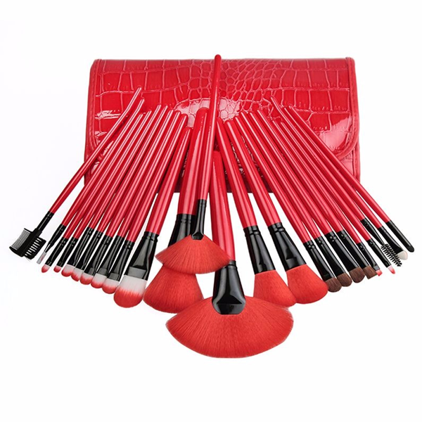 24 Piece Red Brush Set – Cruelty Free Multi Purpose Makeup Tools