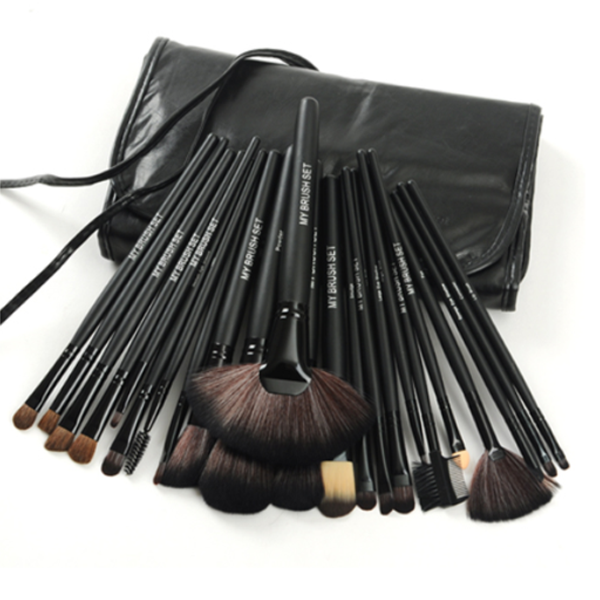 24 Piece Jet Black Brush Set – Complete Makeup Application Kit