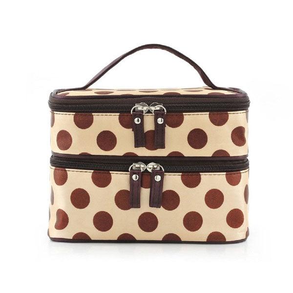 Polka Dot Makeup Bag – Dual Compartment Storage for Beauty Essentials