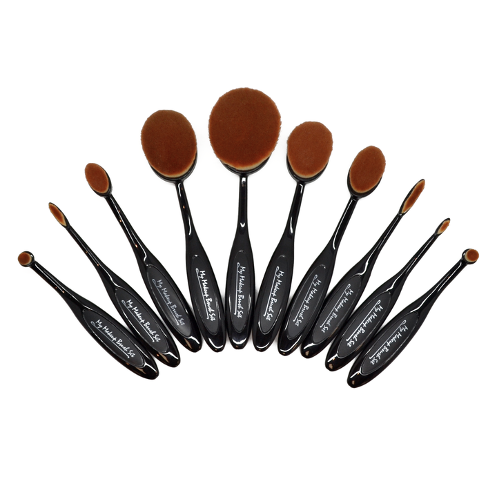 10 Piece Black Oval Brush Set